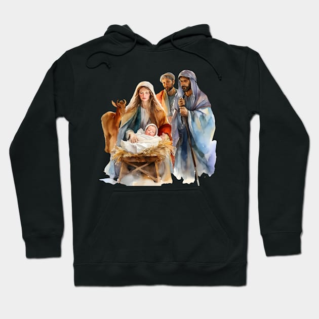 Watercolor Nativity Scene Hoodie by nomanians